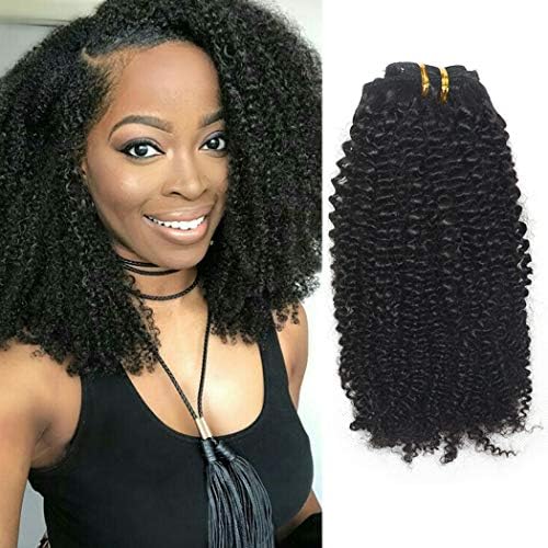 Luwigs Afro Kinky Curly 4B 4C Clip in Hair Extensions for African American Brazilian Human Virgin Kinkys Curly Hair Natural Color 7pcs/set (14 inches, 4B 4C Afro Kinky Curly)
