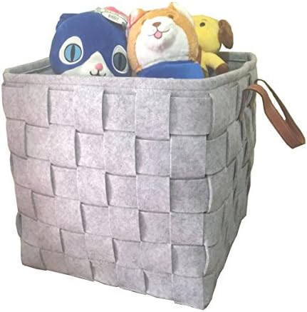 15"x15"x14" Storage Basket Handmade Felt Storage Baskets Bins with PU Handles for Clothes Hamper Toys Nursery Kid's Room Storage