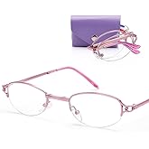 LUFF Folding Reading Glasses for Women Anti Blue Light Computer Readers，Fashion Lightweight Metal Eyeglasses Anti Eyestrain