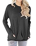 Lyxinpf Women's Casual Round Neck Sweatshirts Slouchy Pockets Pullover Long Sleeve Loose T Shirts Blouses Tops
