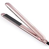 Rozamor Titanium Flat Iron Hair Straightener, 1 Inch Fast Heating Dual Voltage Styling Tool, 2 in 1 Straightener & Curler for All Hair Types, Pink
