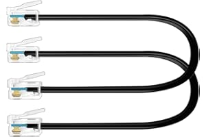 NECABLES 2Pack 6 Inch Short RJ12 Cable Short Phone Cord RJ12 6P6C Male to Male Straight Wired for Both Data and Voice Use Black - 6in