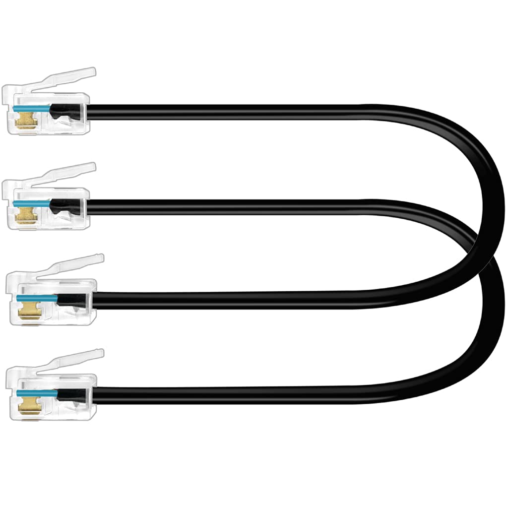 Photo 1 of NECABLES 2Pack 6 Inch Short RJ12 Cable Short Phone Cord RJ12 6P6C Male to Male Straight Wired for Both Data and Voice Use Black - 6in