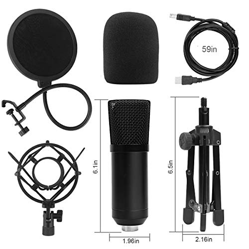 DricRoda USB Microphone,Professional Computer Mic Podcast Mic 192kHz/24bit Studio Condenser Microphone with Tripod Stand,Shock Mount and Pop Filter for Recording,Gaming,YouTube,Plug & Play