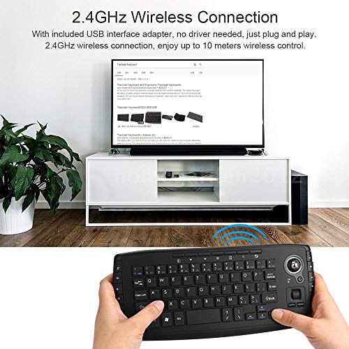 FidgetFidget E30 2.4GHz Wireless Keyboard with Trackball Mouse Scroll Wheel Remote B5I7
