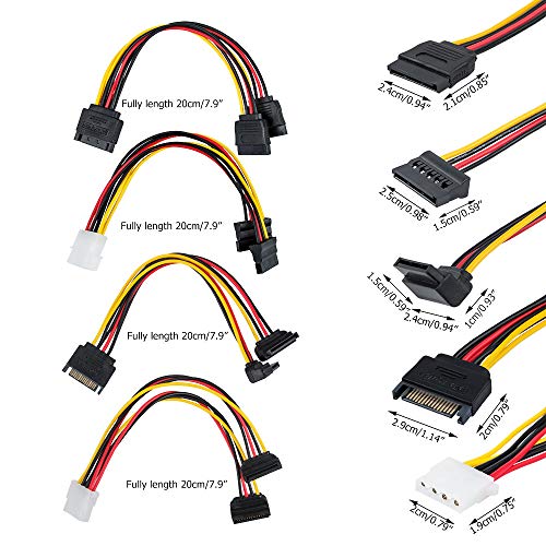 Set of 6, SATA Power Splitter Cord and SATA III Cable 6.0 Gbps, findTop Straight and 90 Degree SATA 3.0 Cable, SATA 15 Pin Male to 2xSATA 15 Pin Power Splitter Cable