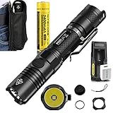 EASTSHINE Bundle: Nitecore P12GT 1000 Lumens CREE XP-L HI V3 Tactical LED Flashlight Handheld Searchlight by NL189 3400mAh 18650 Battery UM10 Charger Wall Adapter EB182 Battery Case