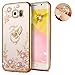 Galaxy Note 5 Floral Crystal TPU Case-Inspirationc Soft Slim Bling Plating Rubber Cover for Samsung Galaxy Note 5 with Rhinestone Diamond and Detachable 360 Ring Stand-Gold and Pink