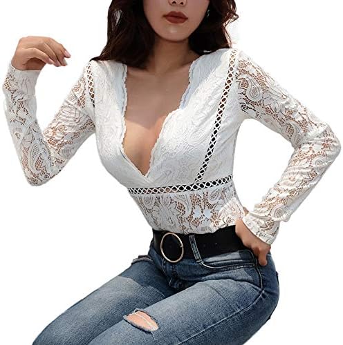 Rambling New Women Sexy Floral Lace Hollow Out Bodysuit Jumpsuit Tops