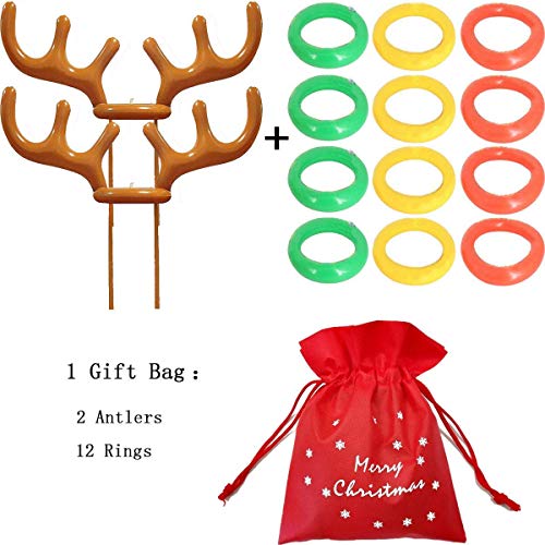 MeiGuiSha Inflatable Reindeer, 2 Pack Inflatable Reindeer Antler Ring Toss Game for Christmas Party (2 Antlers& 12 Rings&1 Gift Bag) - Thumbnail 3