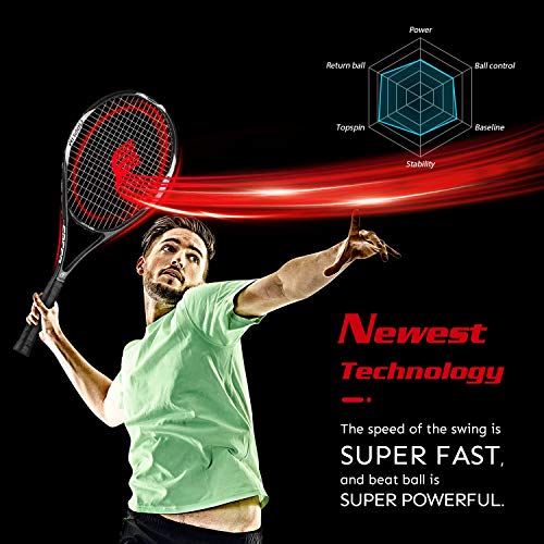 oppum Adult Carbon Fiber Tennis Racket, Super Light Weight Tennis Racquets Shock-Proof and Throw-Proof,Include Tennis Bag Tennis Overgrip (New T80 -(Black), 4 3/8)