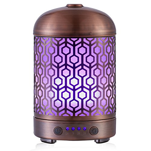 Metal Essential Oil Aromatherapy Diffuser Electric Cool Mist Led light Diffuser Copper 100ml with Timer Waterless Auto Shut-off and 7 Colors LED Light for Home Office Yoga Ornaments