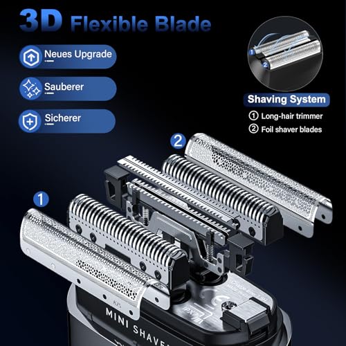Electric Beard Shaver with LED Display, IPX7 Waterproof Men's Beard Shaver Wet & Dry, Shaver Beard Battery Life 180 Minutes, Lightweight and Quiet, Men's Razor for Beard, Face and Travel