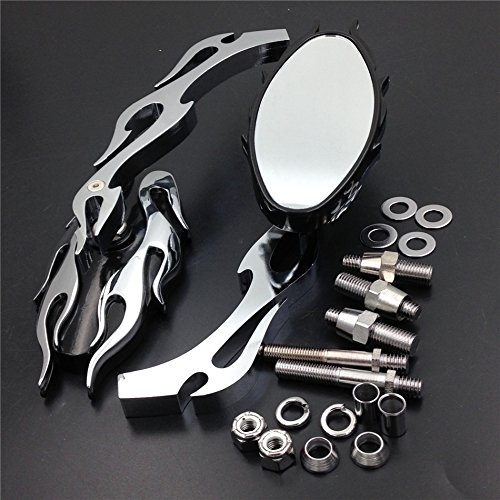 Motorbike Flame style rearview mirror for any cruiser chopper custom Chromed - Thumbnail 3