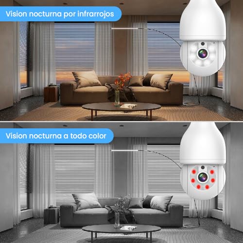 E T EASYTAO | 2PCS Q17 Foco con Camara de Seguridad WiFi, 2MP Camara de Foco 360°, iCSee Tris Home App, Base E27, Visión Nocturna, Audio Bidireccional, Detección de Movimiento, Compatible con Alexa