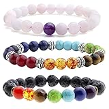 JOVIVI Men Women 8mm 7 Chakras Gemstone Bracelet Natural Yoga Prayer Stones - Pack of 3