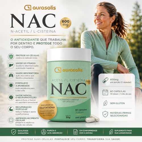 NAC N-Acetil L-Cisteína 600mg Aurasolis 60 Cápsulas | Antioxidante