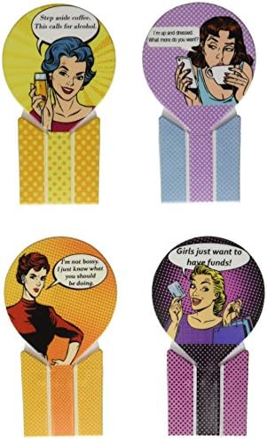 PCA Retro Sassy Girl Foldzflat Pens Series 2, 4 Pack, Black Ink, Made in the USA (FF4PK-RSG1)