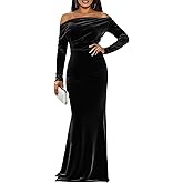 Gujach Velvet Long Sleeve Dress for Women Off The Shoulder Winter Formal Wedding Guest Dress