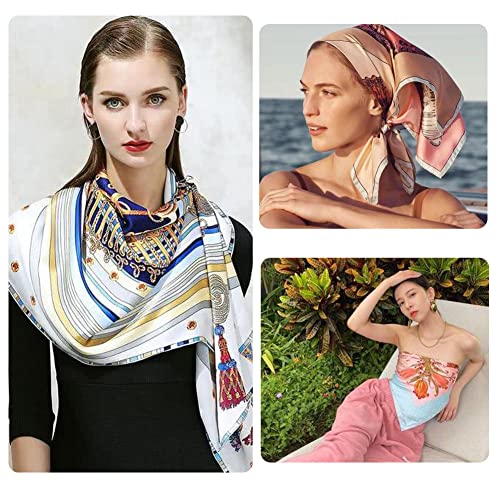 35" Satin Large Square Head Scarves - 4PCS Silk Like Neck Scarf Hair