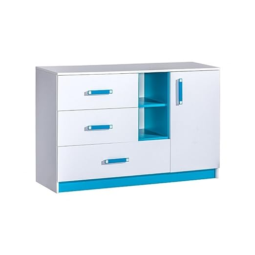 Kommode TRAFIKO Schrank Highboard Sideboard Jugendzimmer Kinderzimmer Möbel (weiß matt / türkis)