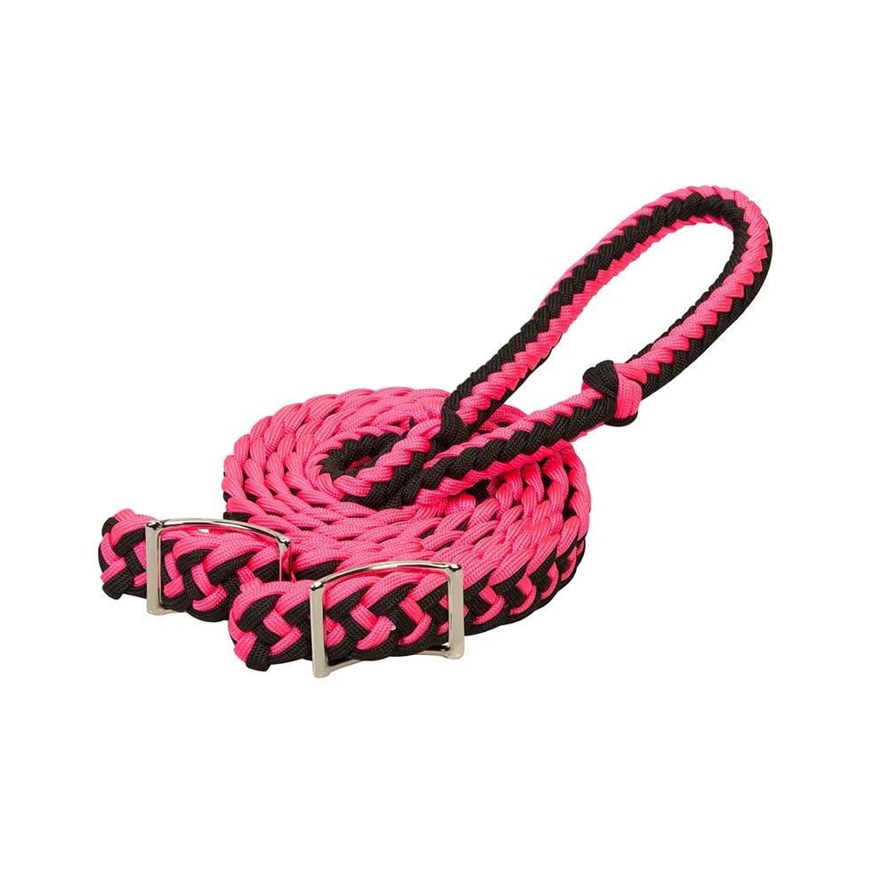 Weaver Leather Braided Nylon Barrel Rein, Pink/Black, 8'