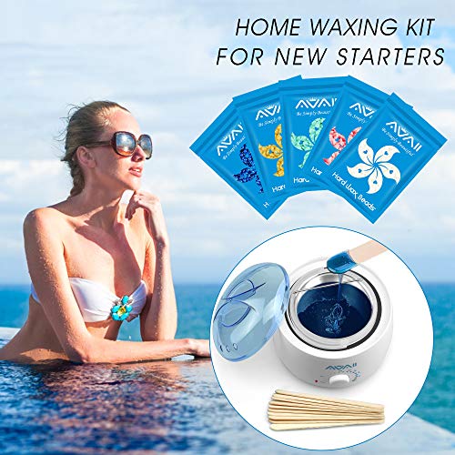 Wax Warmer, AVAII Hair Removal Waxing Kit, Wax at Home for Bikini/Brazilian/Arm/Leg with 5 Packs of Painless Hard Wax Beans and 10 Wax Applicator Sticks