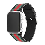 For Apple Watch Band 42mm Nylon and Genuine Leather Sports Replacement Strap Wrist Band with Classic Square Stainless Steel Buckle for Apple Watch iWatch Series 3 Series 2 Series 1