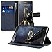 kwmobile Wallet Case Compatible with Sony Xperia Z5 Premium - Case Fabric and Faux Leather Phone Flip Cover - Dark Blue/Black
