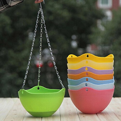 Plastic Wall Hanging Storage Basket,Hanging Flower Plant Planter Basket for Plants Pot Holder with Chain ,Tuscom (Green)