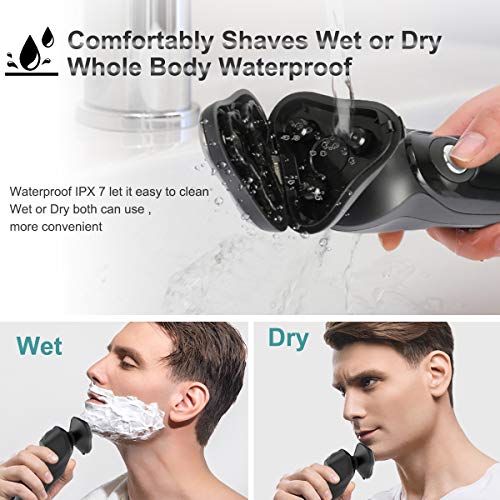 Electric Razor for Men- 4 in 1 Nose Hair Trimmer, Facial Cleansing Brush, Beard Trimmer, Mane Shape Trimmer Electric Men's Rotary Shavers Grooming Kit with Pop-up Trimmer Christmas Gifts for Men