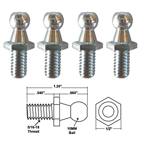 GordonGlass 10MM Ball Stud with 5/16-18 threads for Gas Spring/Prop/Strut (4 Pack)