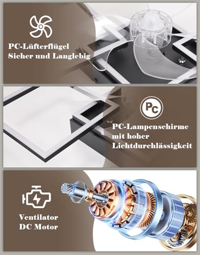 Homefire Lámpara de techo moderna con ventilador de 68cm - Ventilador de techo con luz, 6 velocidades, LED, regulable, con control remoto y temporizador para sala de estar y comedor