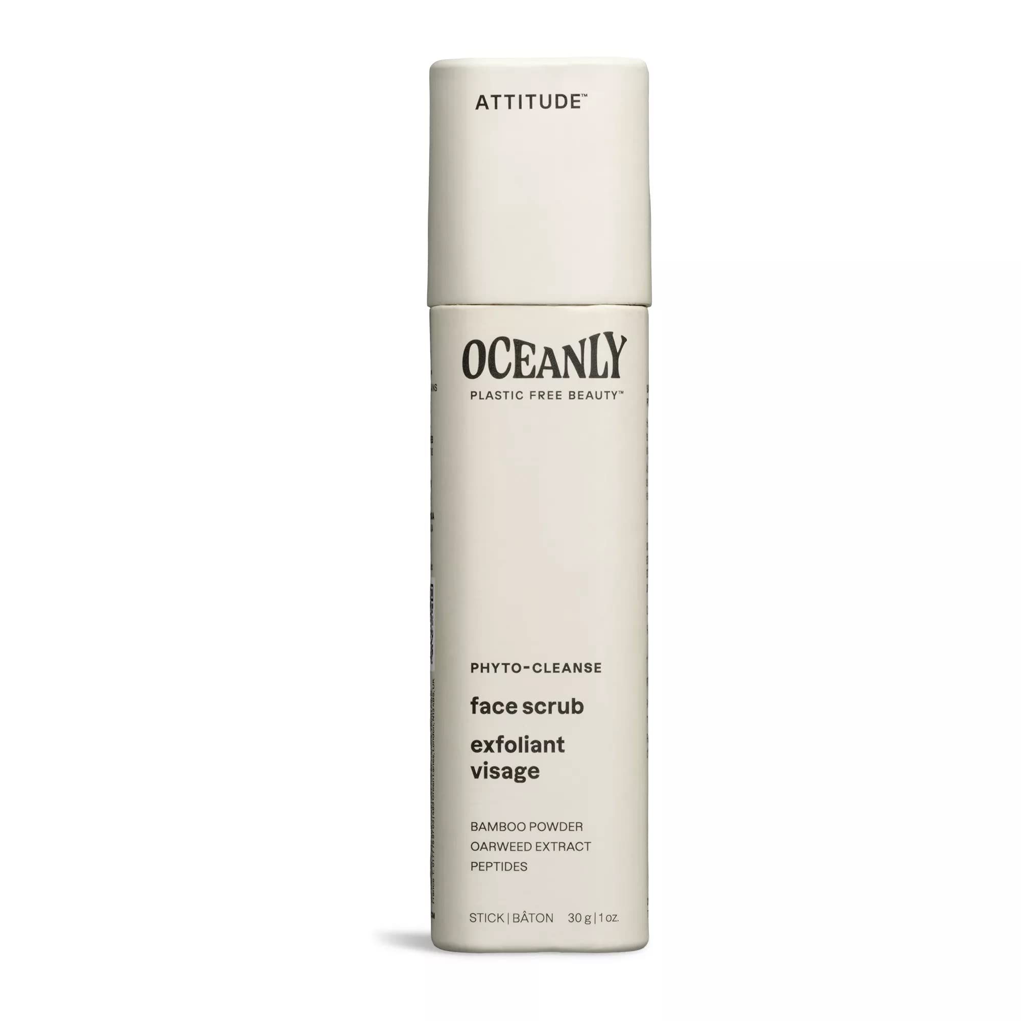 ATTITUDE Oceanly Face Scrub Stick, EWG Verified, Plastic-free, Plant and Mineral-Based Ingredients, Vegan and Cruelty-free Beauty Products, PHYTO CLEANSE, Unscented, 30 grams