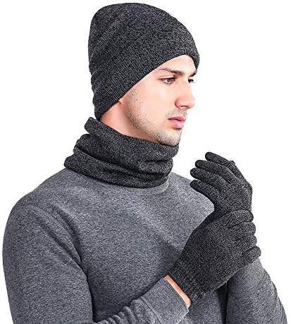 KFSO Clearance! 3-Pieces Winter Beanie Hat Scarf Gloves Set Warm Knit Hat Thick Knit Skull Cap for Men Women (Dark Gray)