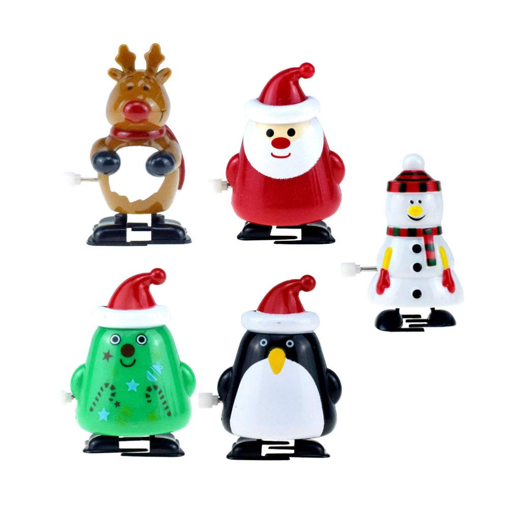 NUOBESTY 5 Pcs Wind Up Christmas Toys Walking Clockwork Toy Includes Cartoon Snowman Elk Santa Claus Penguin Mini Christmas Tree for Xmas Party Favor Children Kids (Random Style)