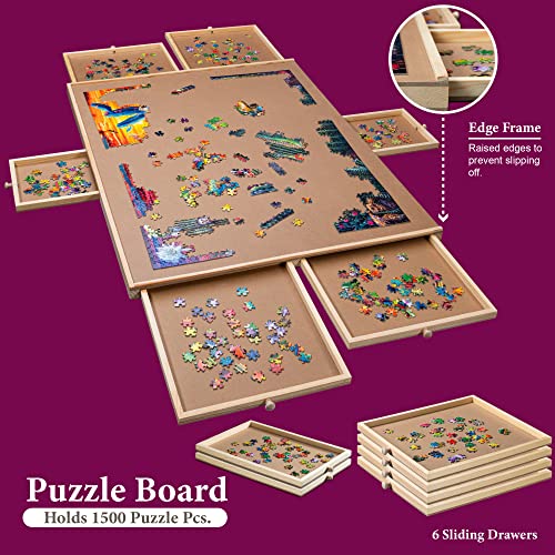 1500 Piece Wooden Jigsaw Puzzle Table 6 Drawers, Puzzle Board 27” X