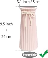 JUZAI Pink Ceramic Ribbed Vase 10 Inch Minimalist Modern Home Decor view 2