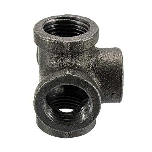 Highmoor Outlet Cross Pipe Fitting, 1/2" 3/4" 1" 5 Way Pipe Fitting Malleable Iron Black Outlet Cross Female Tube Connector (N25 1") - Thumbnail 3