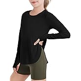 Haloumoning Girls Athletic Long Sleeve Shirts Kids Side Slit Quick Dry Workout Tops Tees with Thumb Hole 5-14 Years