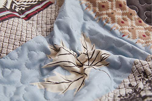 Lodge Bedding Set Full/Queen Size Rustic Cabin Quilt Set Pine Tree Moose Bear Bedspread Coverlet with Sham Soft Reversible All Season Bed Set, 1 Quilt 2 Pillow Shams