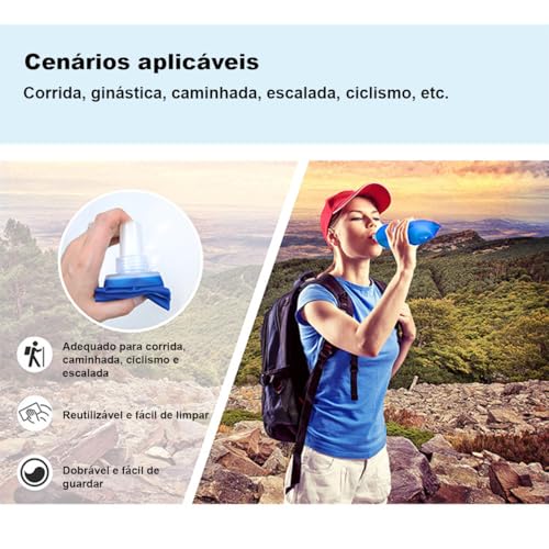 2x Garrafa de Água Dobrável para Esportes, 500ml, Bico Anti Vazamento, Livre de BPA, Azul