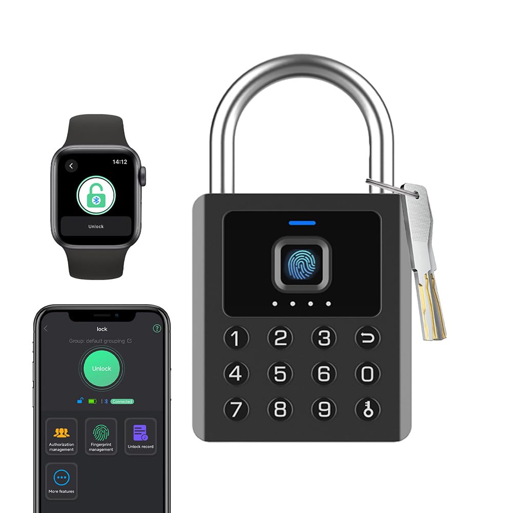 Photo 1 of eLinkSmart Fingerprint Padlock Outdoor, Heavy Duty Smart Lock with Bluetooth APP Remote Authorization, 9 Digit Button Password & Temporary Code, IP67 Weatherproof for Shed Gate Fence Truck Locker