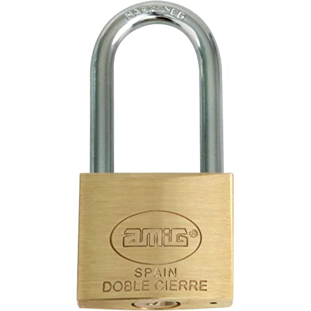 Amig - Model 31 Long Arc Padlock | Anti-Rust & Waterproof | Ideal for Gym Lockers, Luggage, Tool Boxes | Compatible with AMIG Mod 30 | Matte Brass, 50mm, Brass and Steel Bow