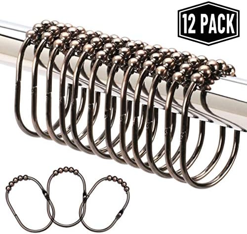 Dimiyer Rustproof Shower Curtain Rings Hooks, Stainless Steel Heavy Duty Roller Shower Hooks for Bathroom Shower Rods Curtains Liners, Set of 12 Hooks (Round-Shaped)