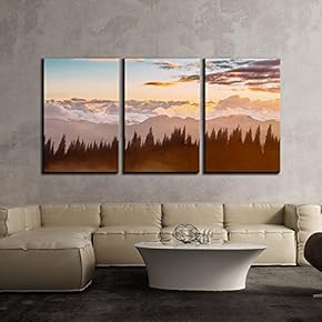 Mountain Forest and Clouds at Sunset x3 Panels