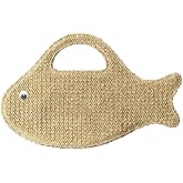 Fish Purse for Women &ndash; Seashell Bag, Shell Clutch &amp; Fish Shaped Bag in Woven Straw, Embroidered Cute Pouches for Beach &amp; Boho
