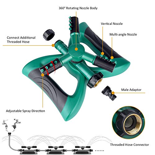 Morfone Lawn Sprinkler, Garden Sprinkler Automatic 360Â° Rotating Irrigation System Water Sprinklers for Garden, Yards, Kids, 3600 Square Feet Coverage