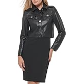 DKNY Women's Long Sleeve Collared Neck Button Front Cropped Jacket
