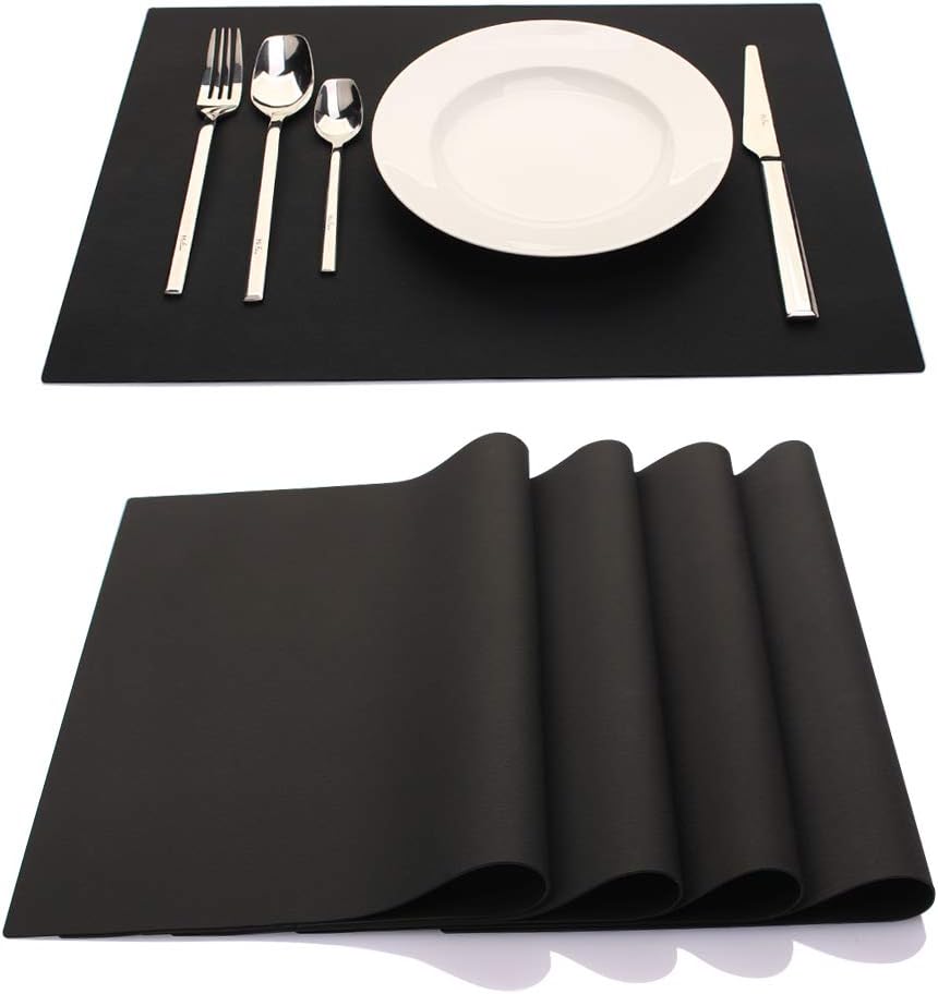 IYYI Silicone Placemats,Placemats for Kids,Placemats Set of 4 Waterproof Heat Resistant Non-Slip Kitchen Table Mats for Dining Table, Easy to Clean (Black)
